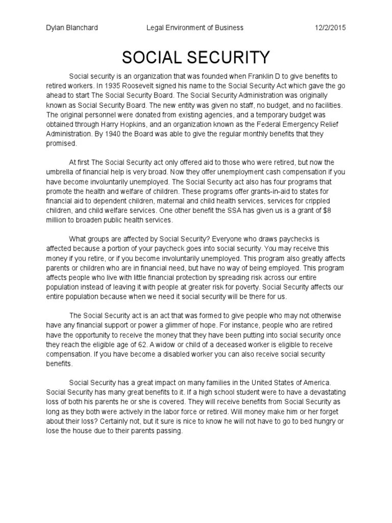 Social Security Essay PDF Social Security Administration Welfare