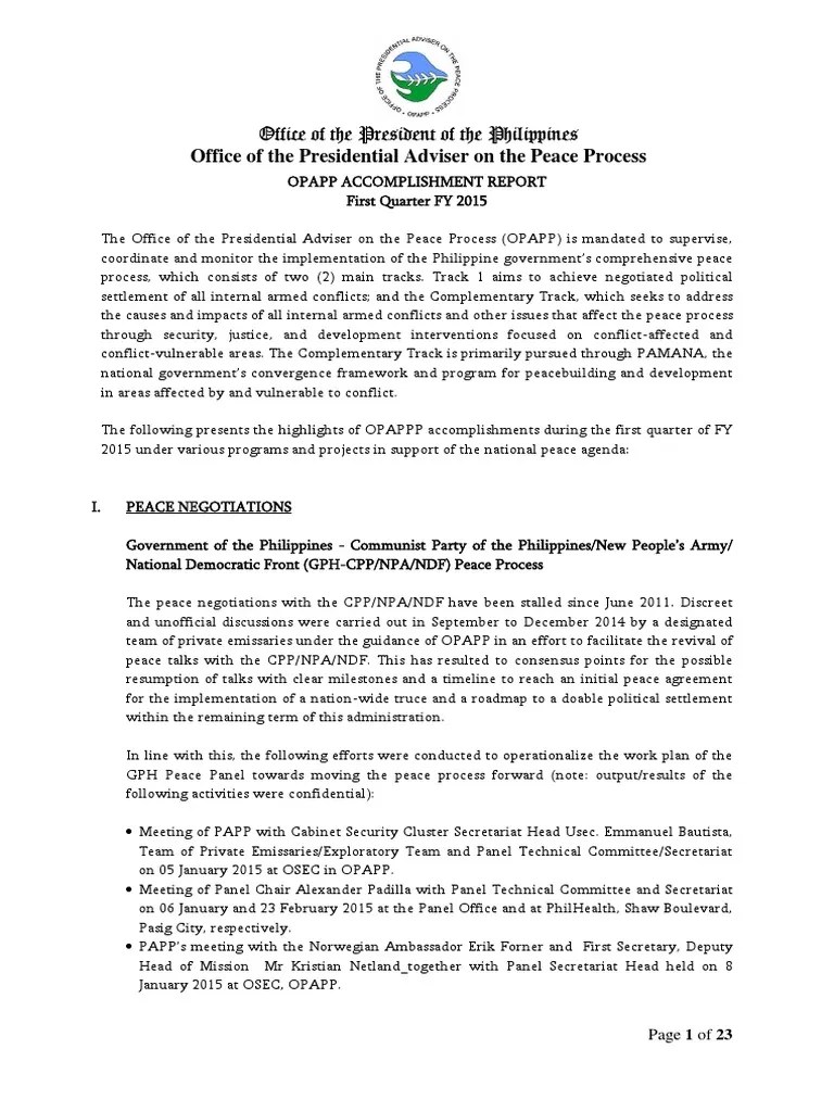 First Quarter OPAPP Report 2015 PDF Program