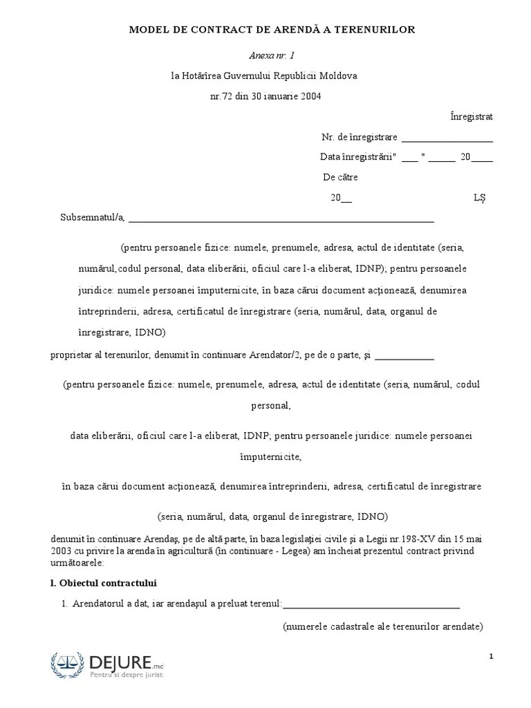 69. Model de Contract de Arenda a Terenurilor