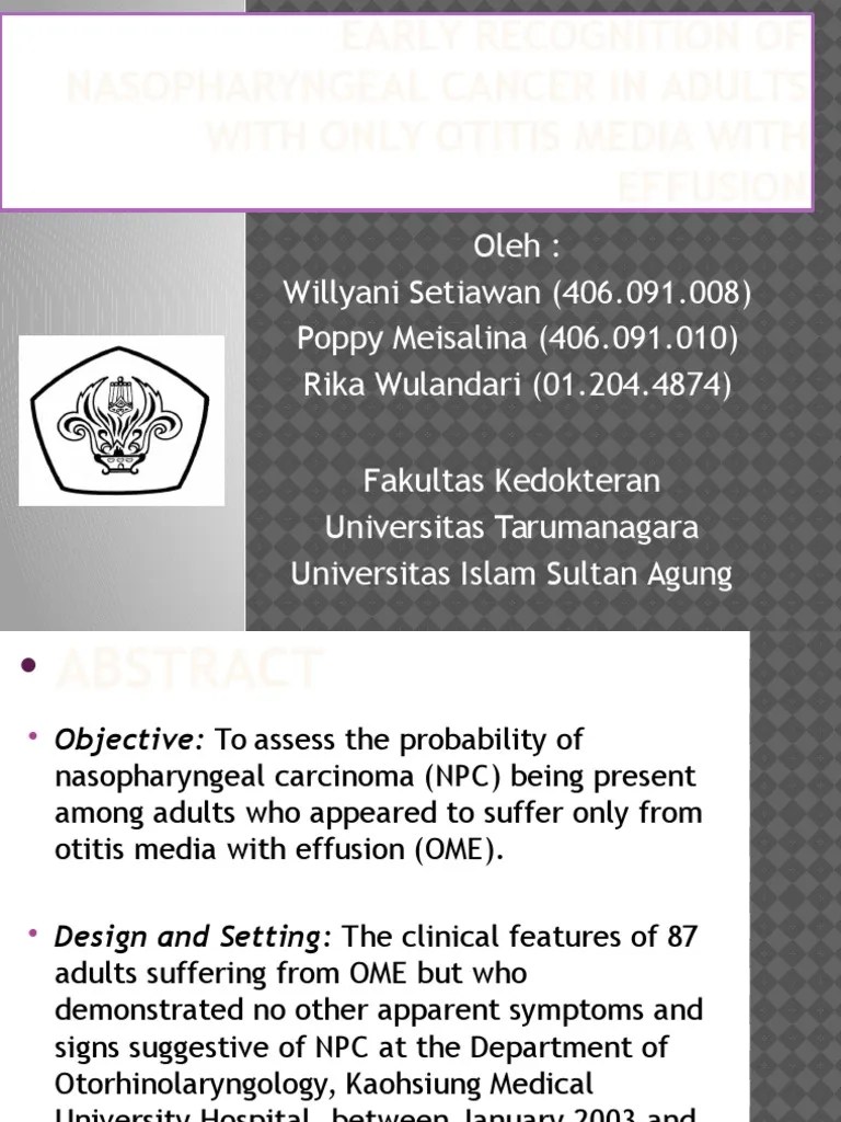 Early Recognition Of Nasopharyngeal Cancer In Adults With Head And