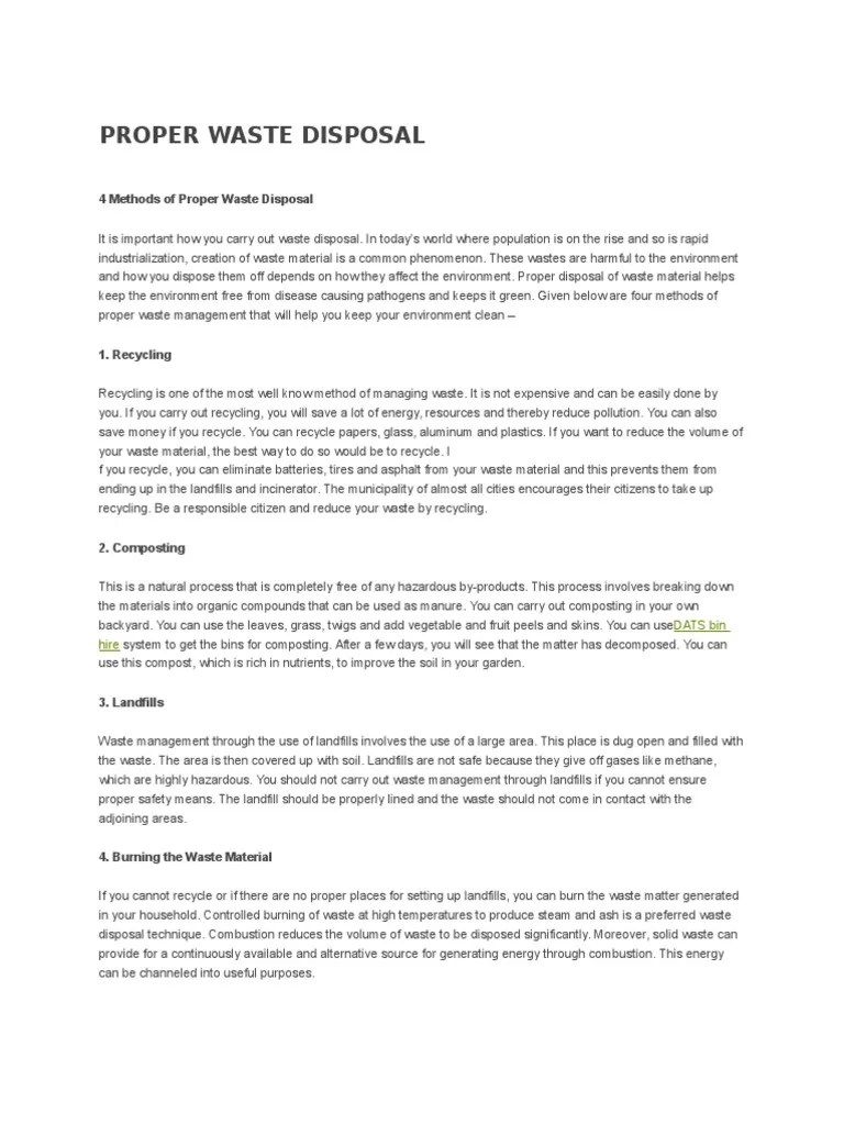4 Methods of Proper Waste Disposal Waste Management Recycling