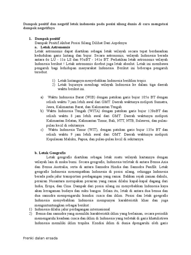 Dampak Positif Dan Negatif Letak Indonesia Pada Posisi Silang Dunia | PDF
