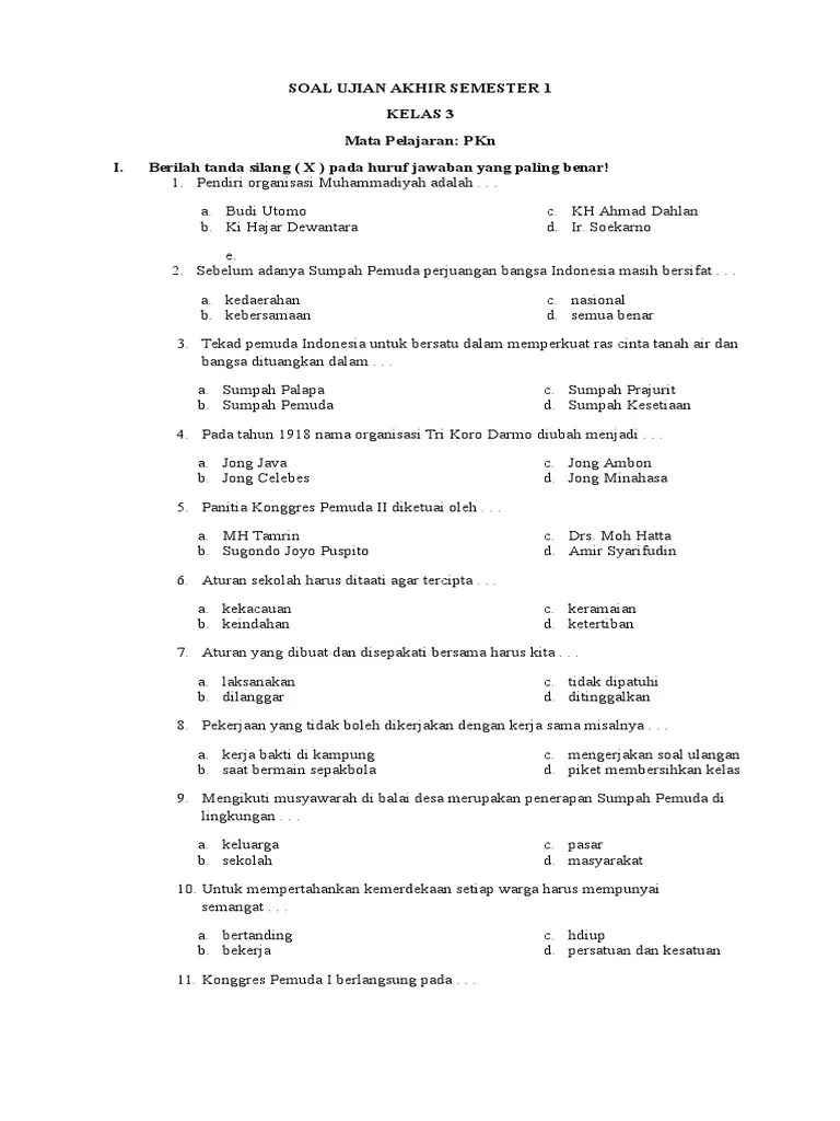 Soal Ujian Akhir Semester 1 PKN Kelas 3 | PDF