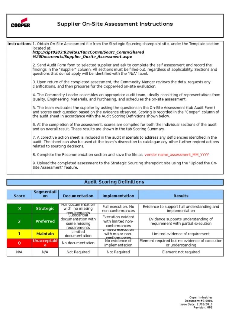 On Site Assessment Template Calibration Verification And Validation