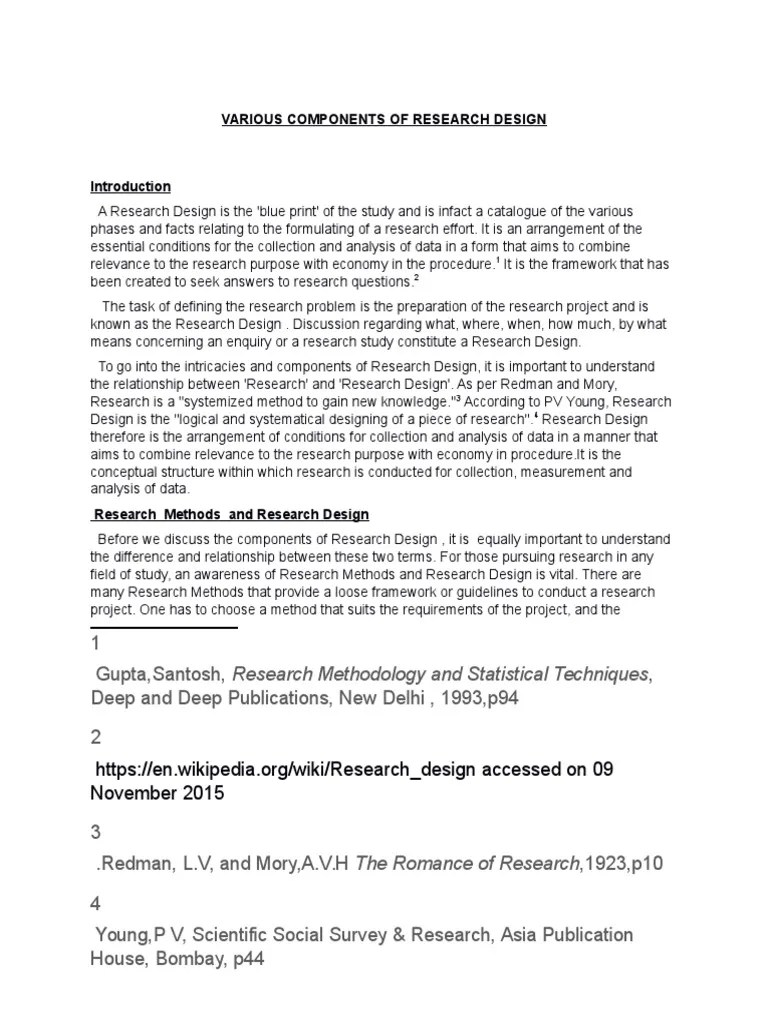 VARIOUS COMPONENTS OF RESEARCH DESIGN Research Design Data Analysis