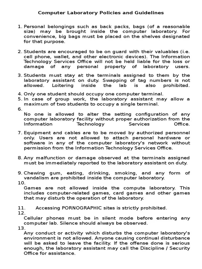 Computer Laboratory Policies and Guidelines PDF Computer Terminal