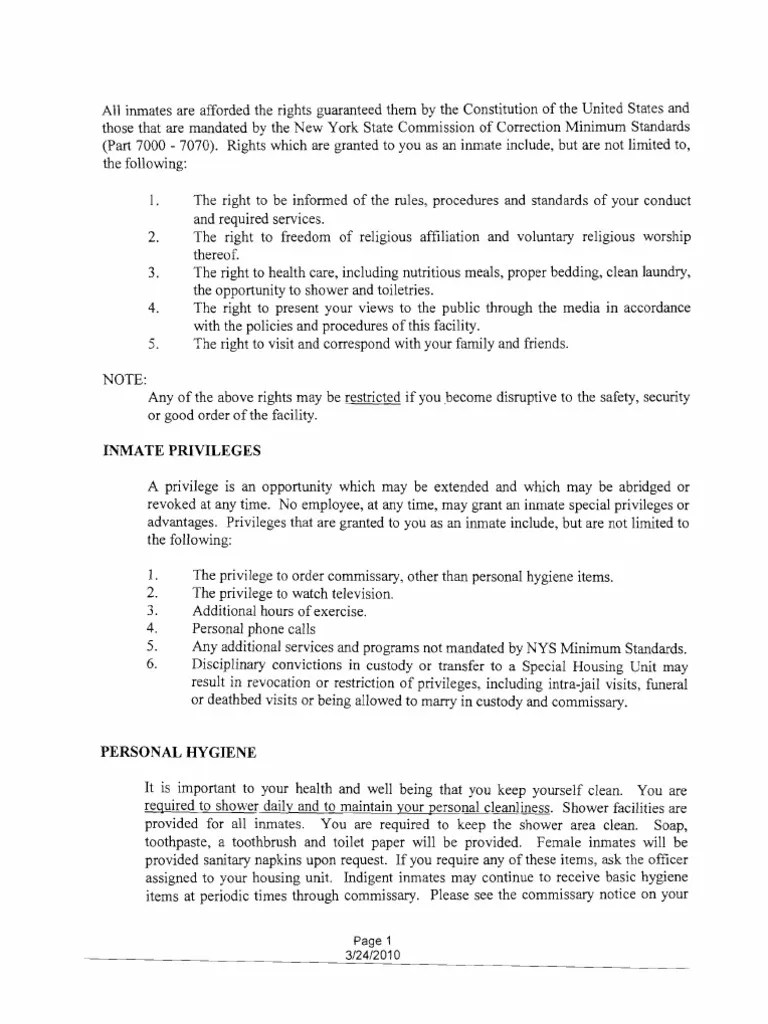 Inmate Handbook, Broome County, NY Prison United States Postal Service