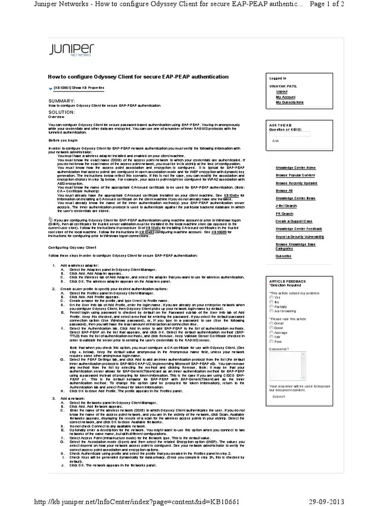 How To Configure Odyssey Client For Secure EAPPEAP Authentication
