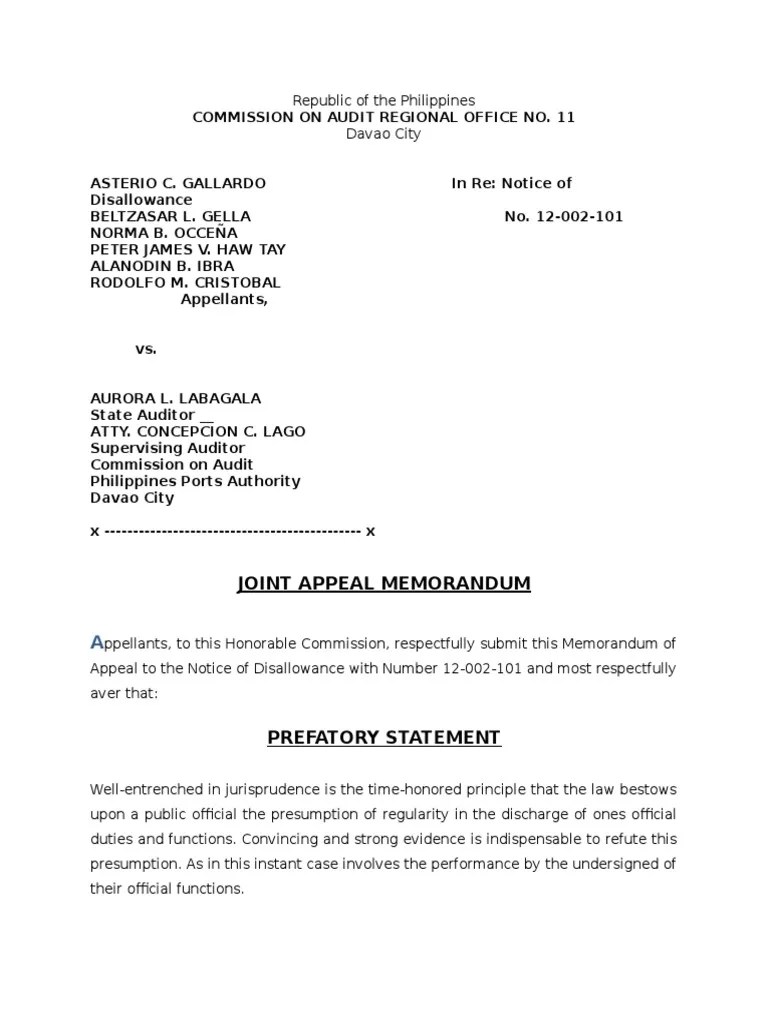 Joint Appeal Memorandum PDF Audit Procurement