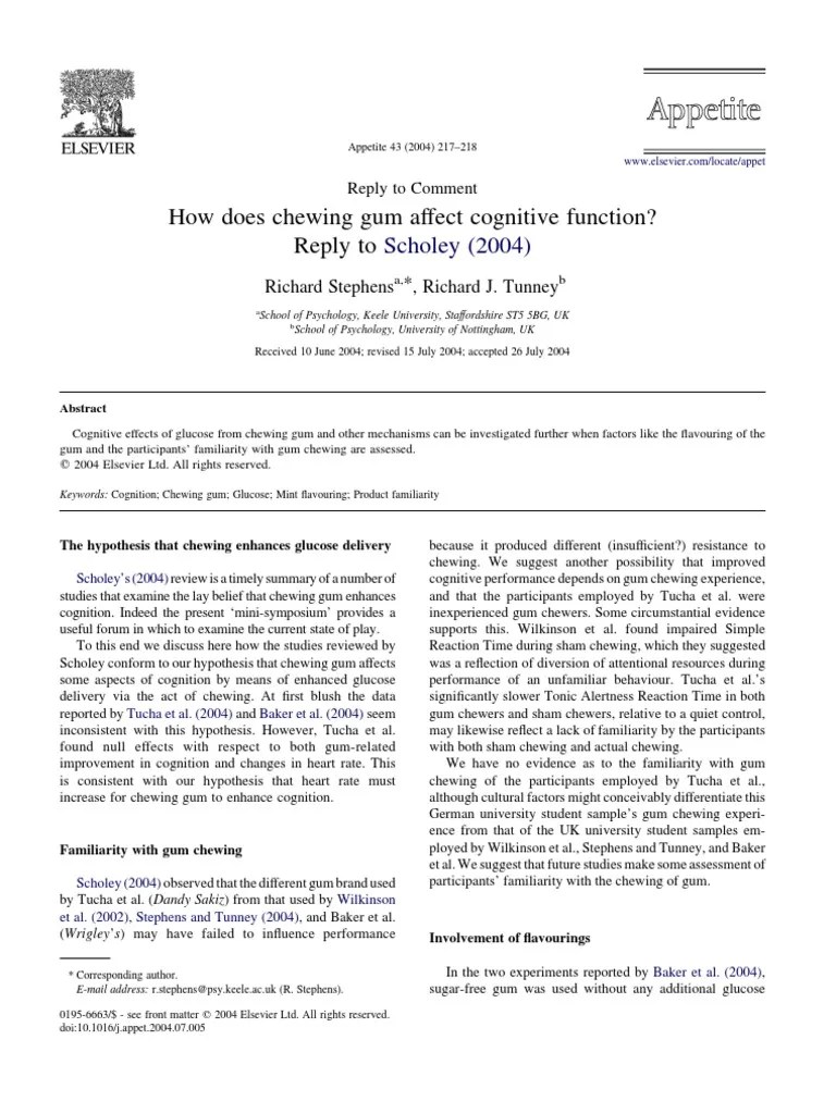 How Does Chewing Gum Affect Cognitive Function Experiment Hypothesis