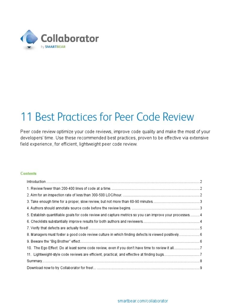 11 Best Practices for Peer Code Review Software Bug Systems Engineering