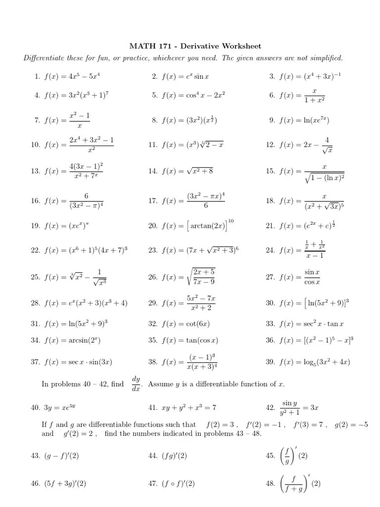 Differentiation Worksheet2