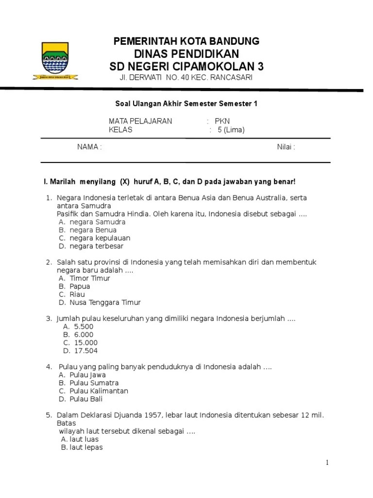 Soal Uas Pkn Kelas 5 Semester 1 2012