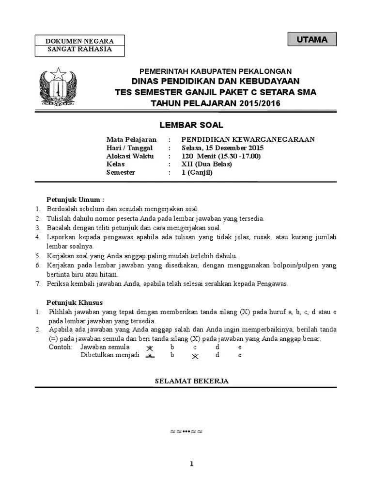 Soal PKN Kelas XII Semester Gasal | PDF