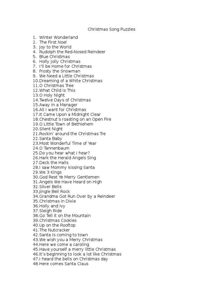 Christmas Song Puzzle Answers
