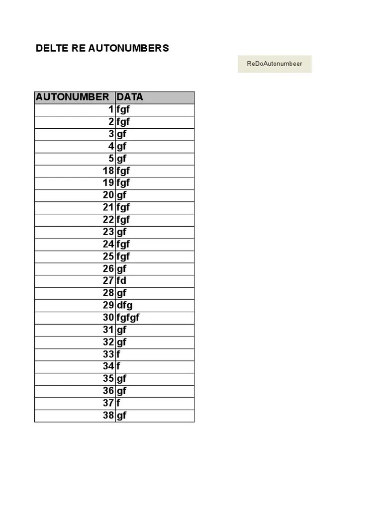 Excel Auto Number PDF