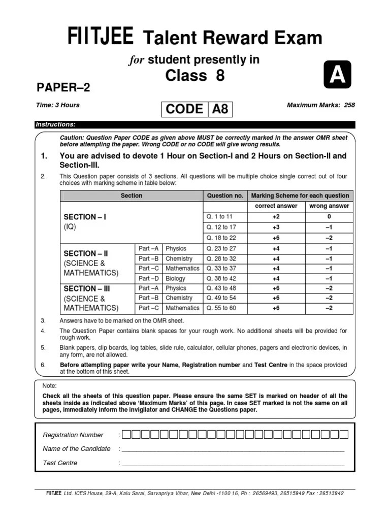 FTRE 2013 Previous Year Question Paper for Class 8 Triangle Kilogram