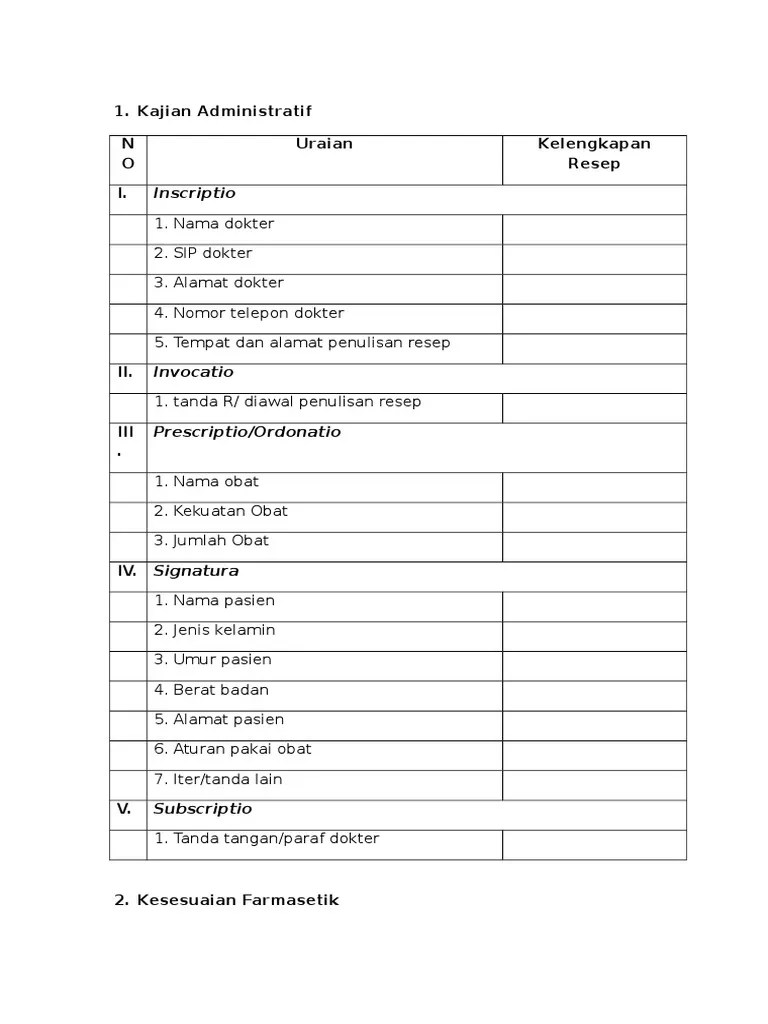 Format Skrining Resep, Farmasi, Laporan, Resep | PDF