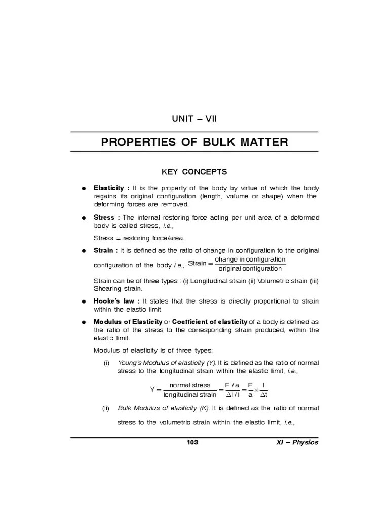 Properties of Bulk Matter Class XI Elasticity (Physics) Viscosity