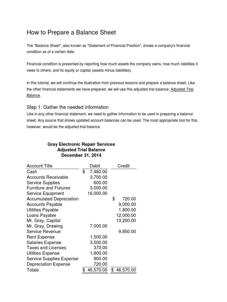 How to Prepare a Balance Sheet Step 1 Gather the needed information