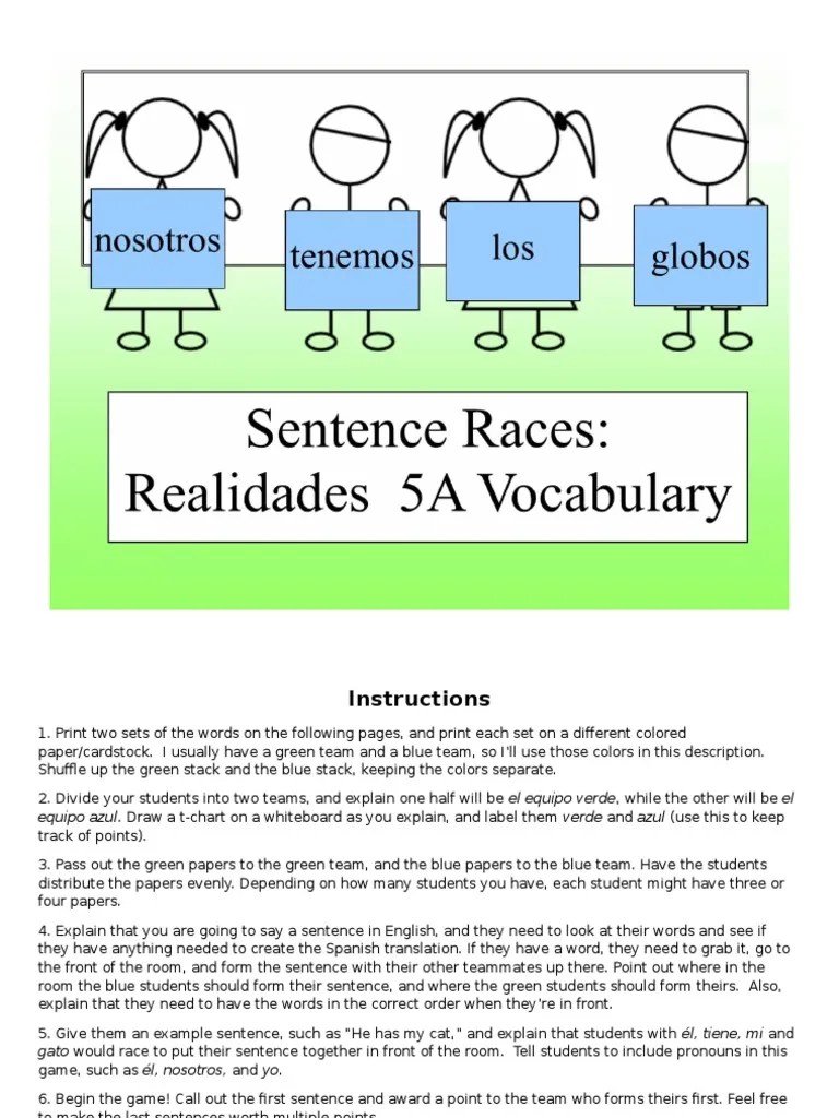 sp 1 ch 5a sentence race game vocabulary Linguistic Typology