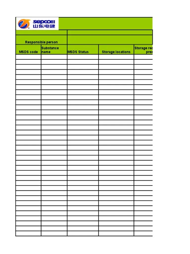 Hazardous Chemical Log Sheet PDF