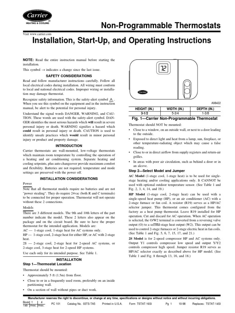 Thermostat Carrier Install Manual | PDF | Thermostat | Electrical Connector