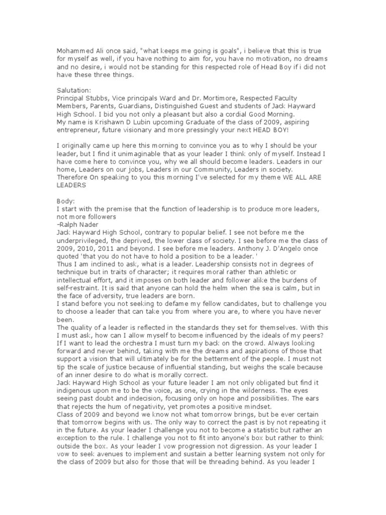 Short Speech on Leadership in School ImportantIndia.com