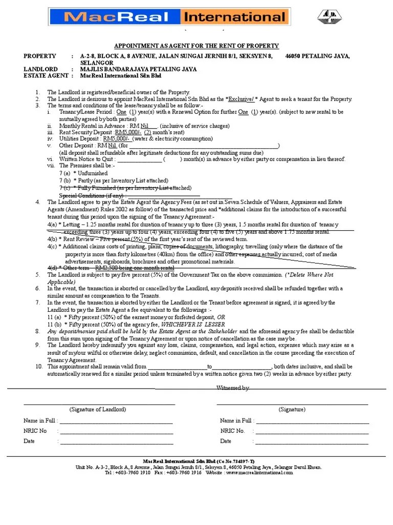 Letter of Appointment (For Rent) PDF Leasehold Estate Renting