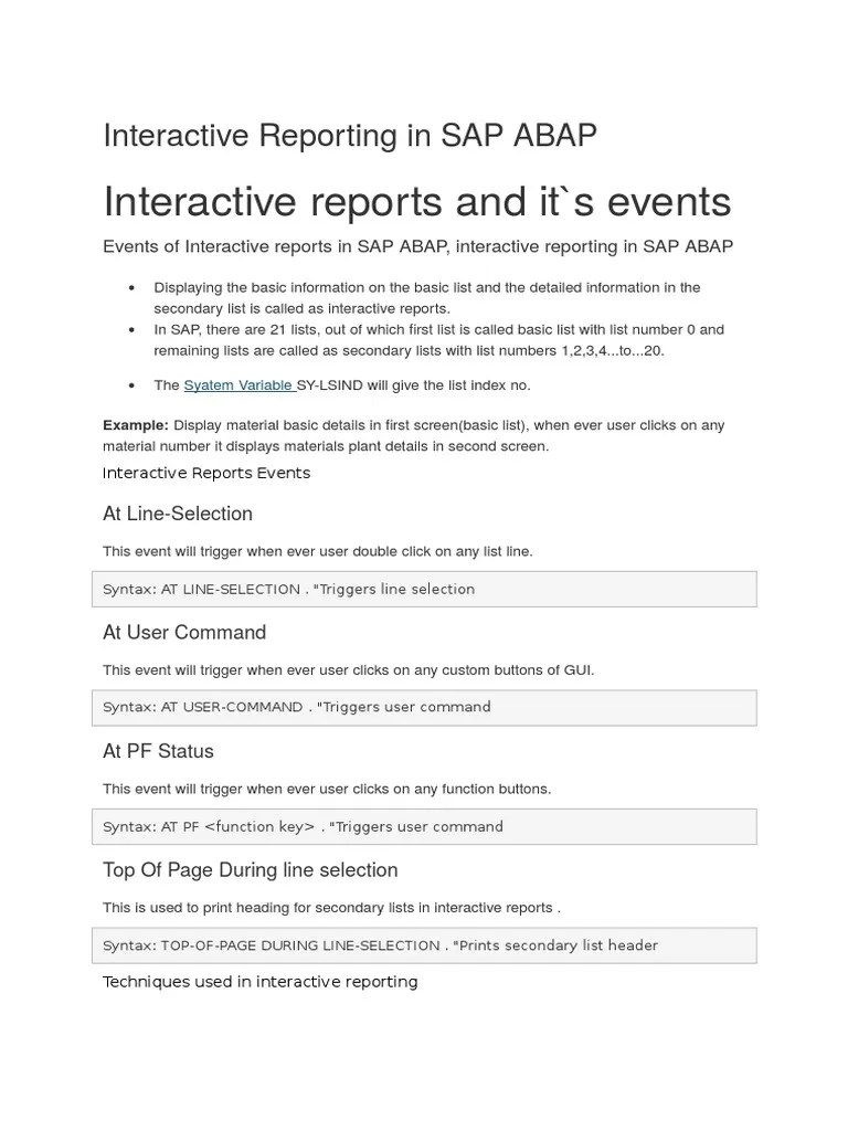 10Interactive Reporting in SAP ABAP PDF Subroutine Parameter