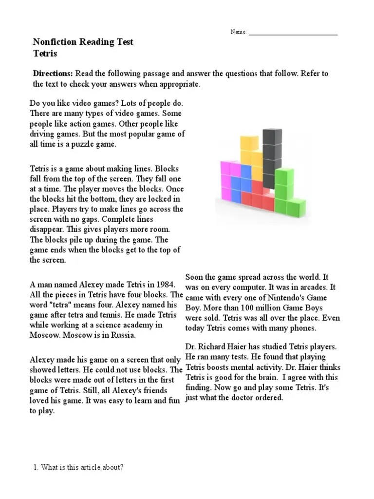 NonfictionReadingTestTetris For EXAM Module 2 Estatal Martes 27