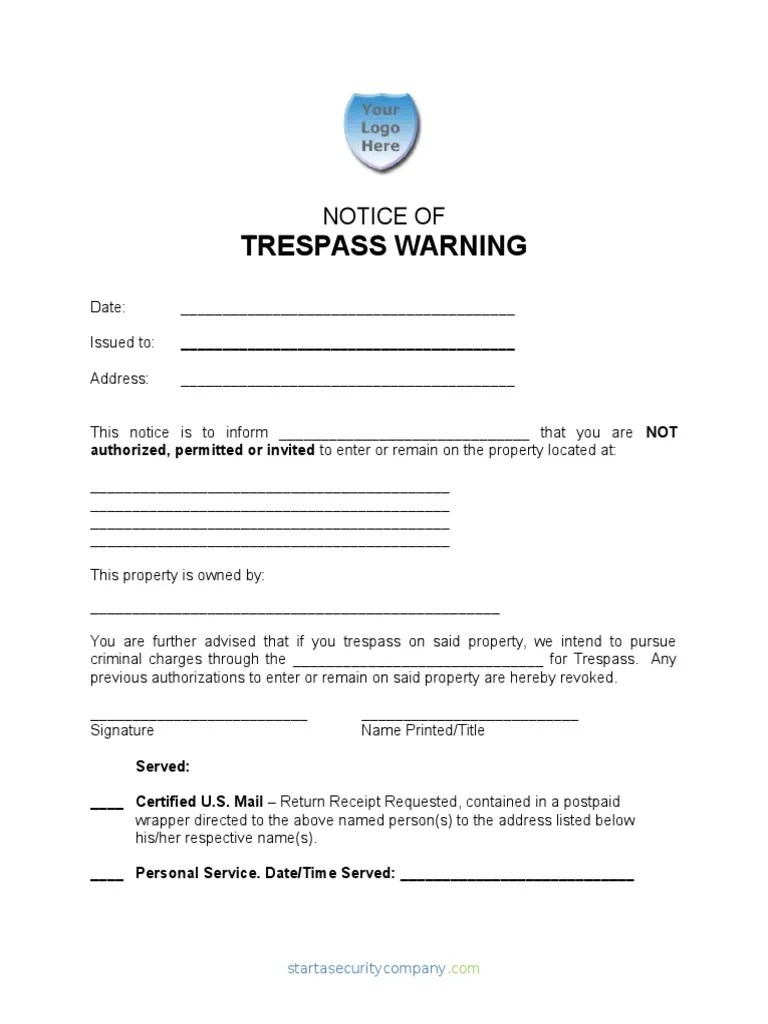 Trespass Warning Notice Editable