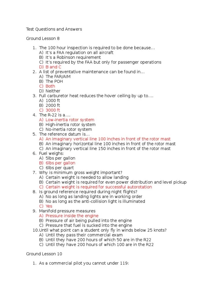 Test Questions and Answers for Commercial Helicopter