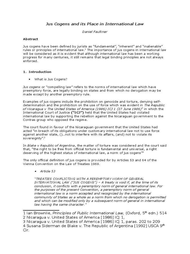 Jus Cogens and Its Place in International Law Daniel Faulkner PDF