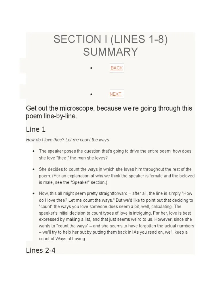 How Do I Love Thee Summary PDF Love