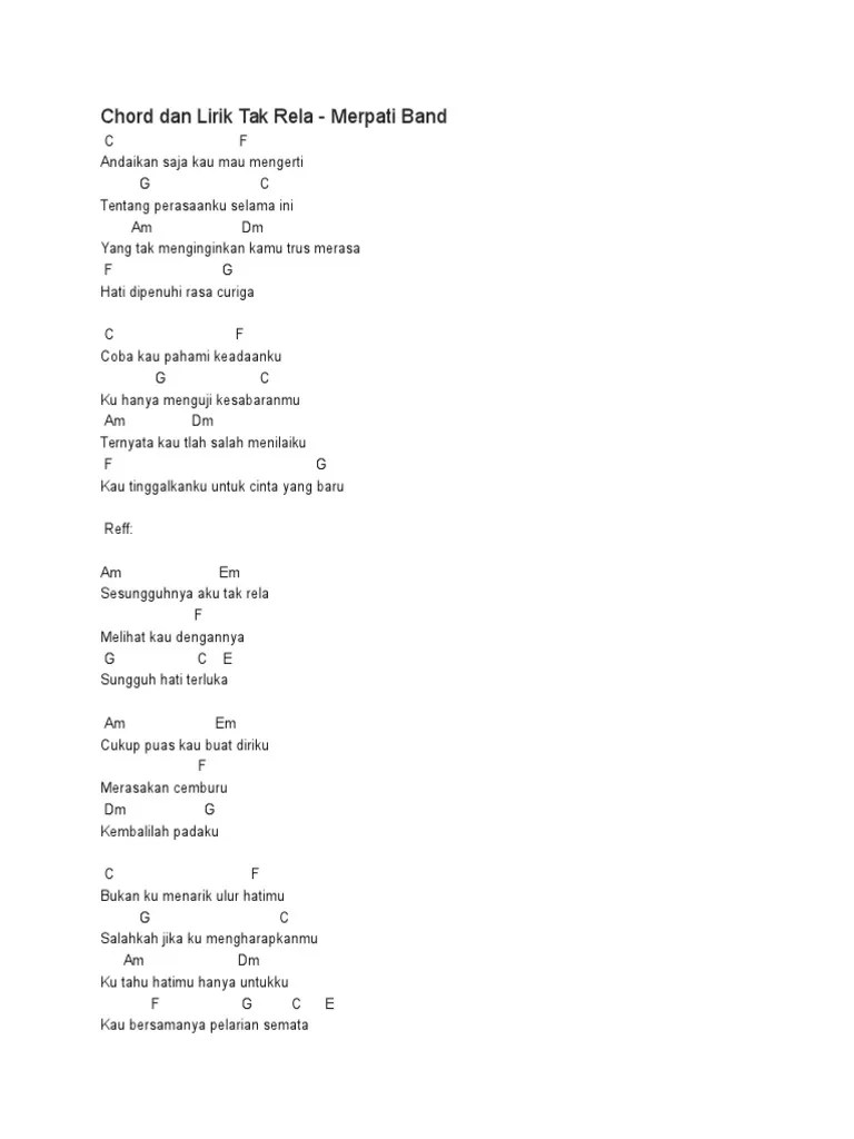 Chord Dan Lirik Tak Rela