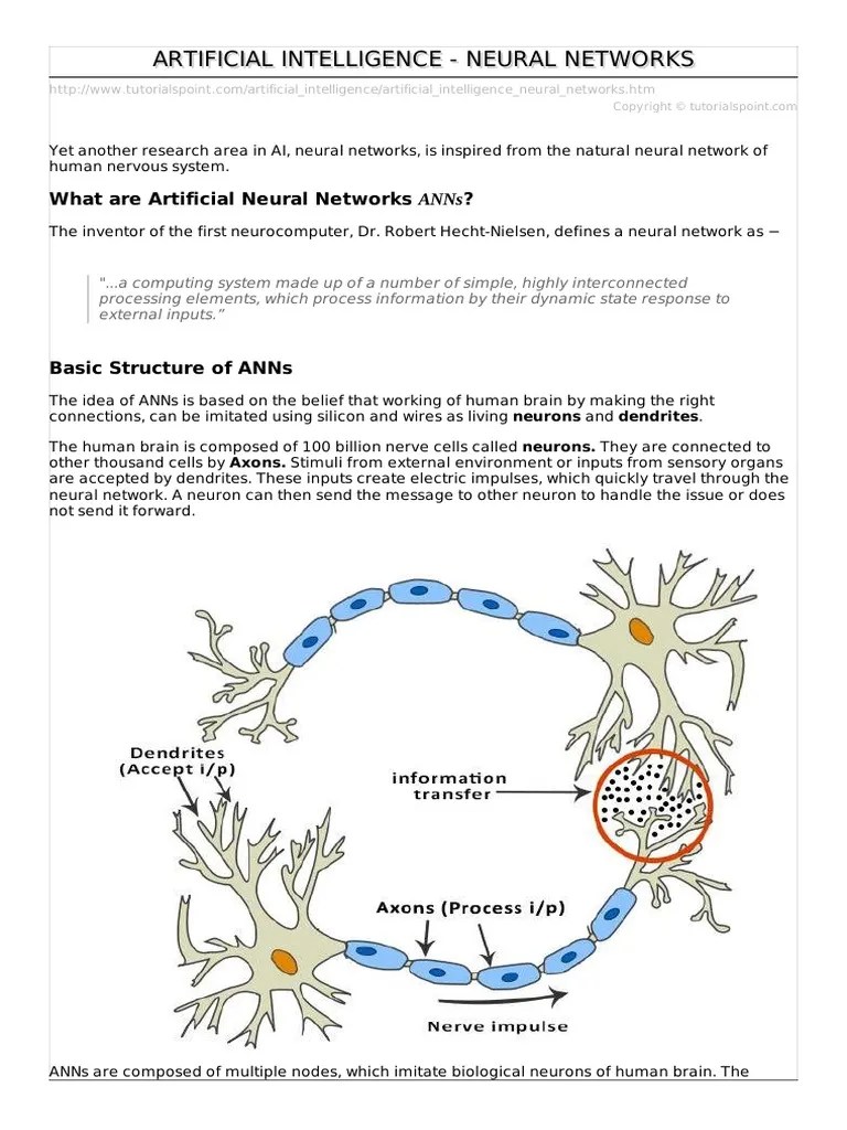 Artificial Intelligence Neural Networks PDF Neuron
