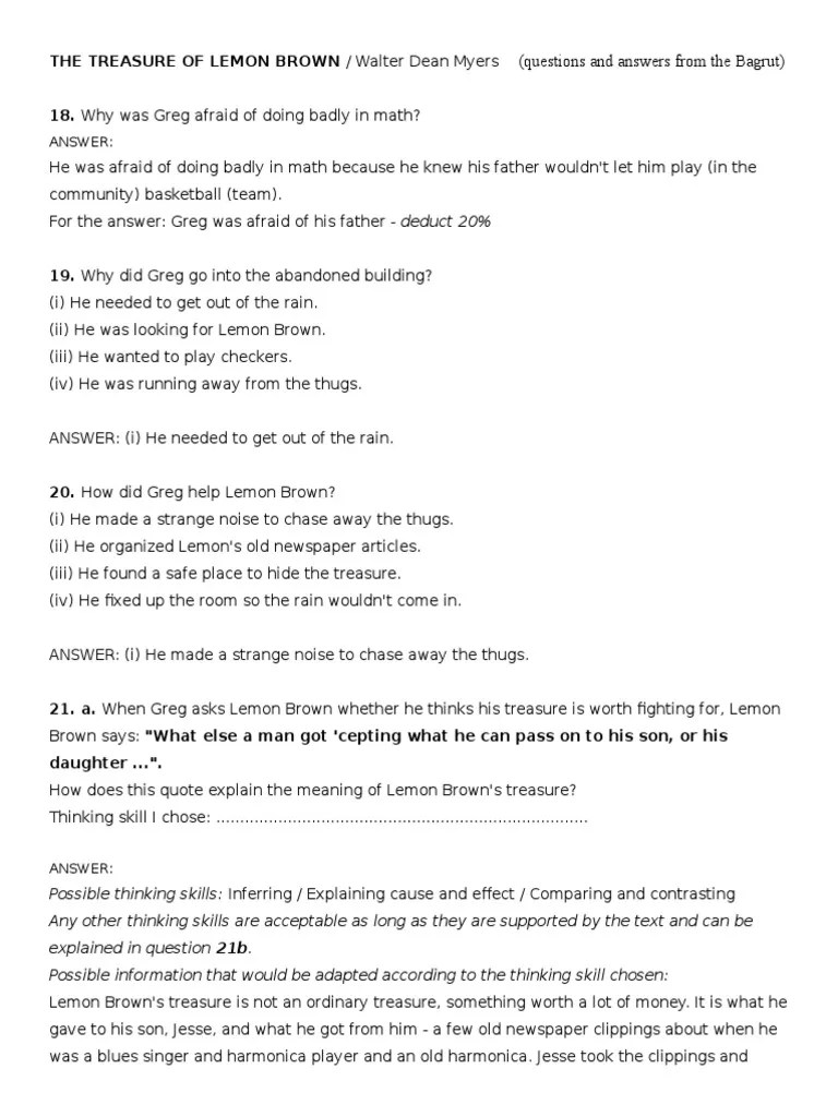 Bagrut Module D Answers To The Treasure of Lemon Brown Causality