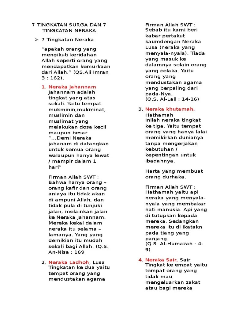 7 Tingkatan Surga Dan 7 Tingkatan Neraka | PDF