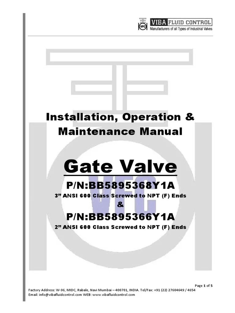 Gate Valve Installation Operation & Maintenance Manual | PDF | Valve