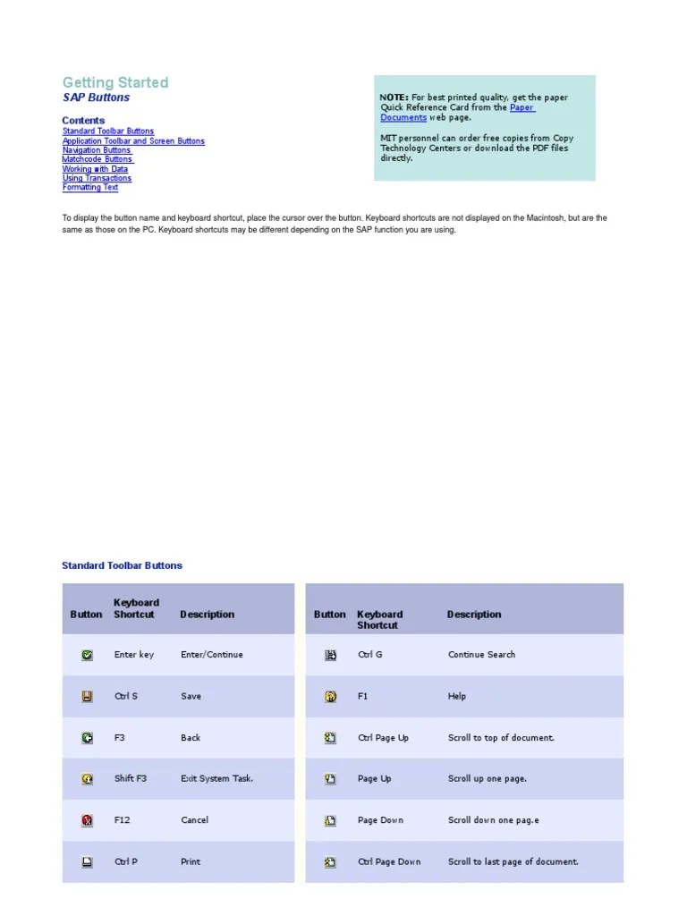 SAP Shortcuts PDF Keyboard Shortcut Control Key