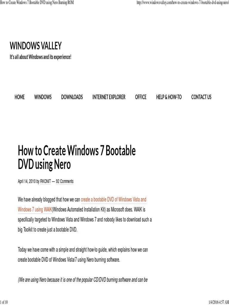 How To Create Windows 7 Bootable DVD Using Nero Burning ROM PDF