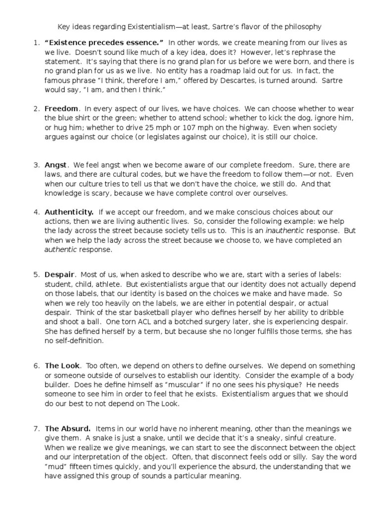 Existential Ideas Worksheet Authenticity (Philosophy) Existentialism