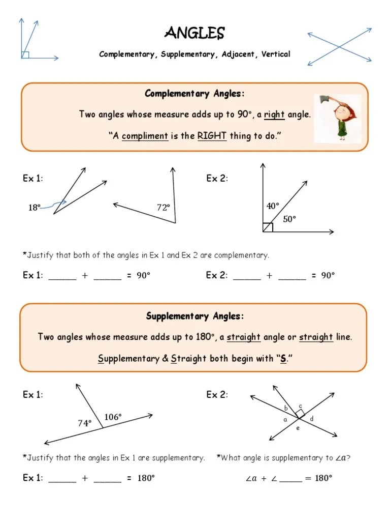 angles complementary supplementary vertical adjacent coloring activity