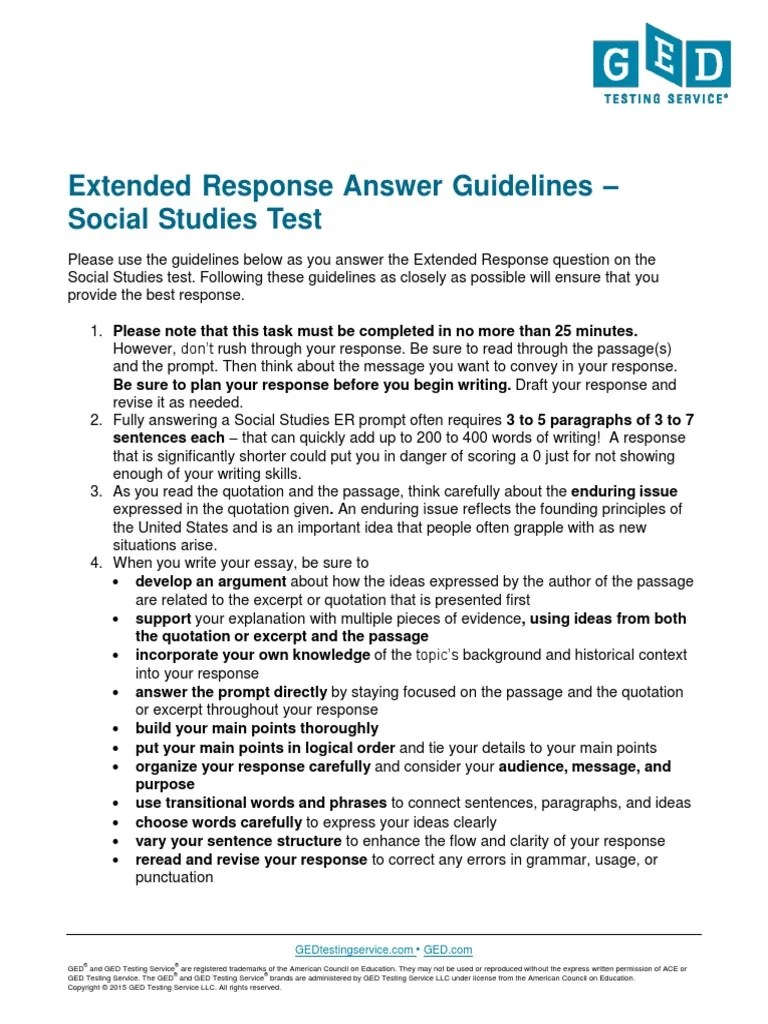 GED 2014 Extended Response Answer Guideline Social Studies General