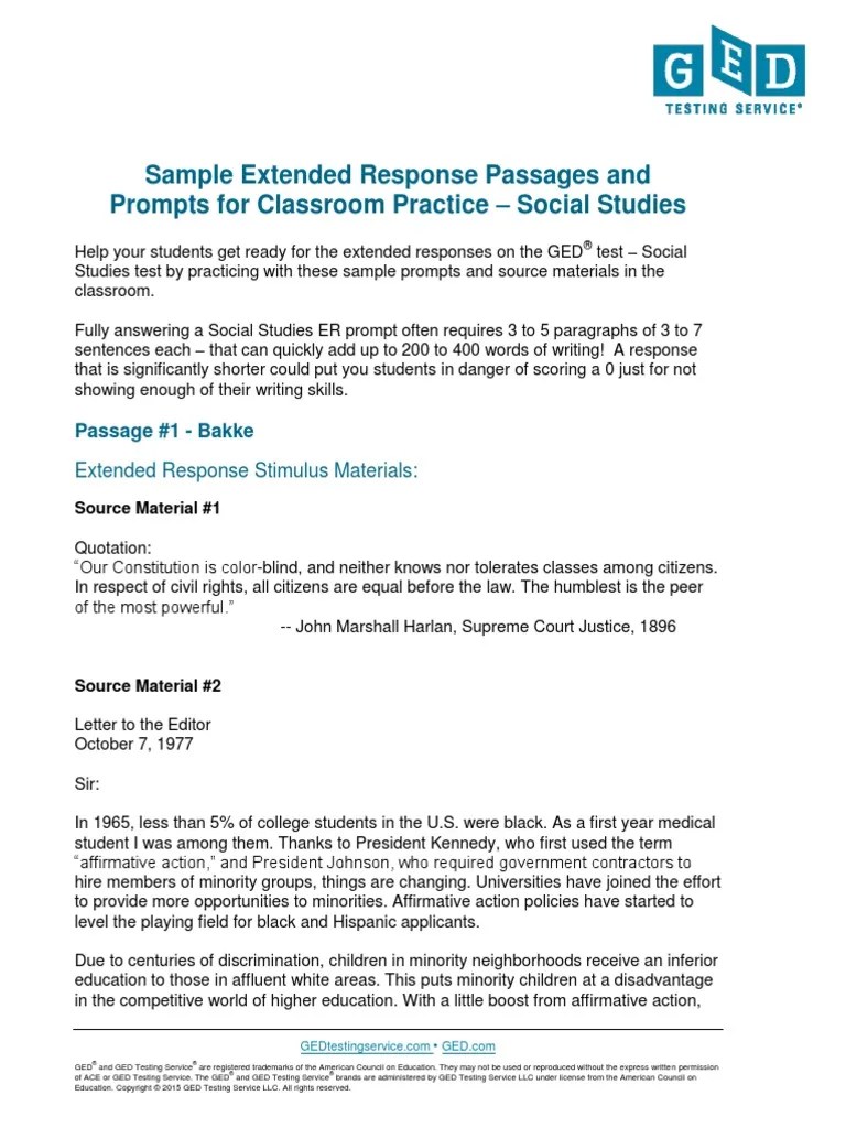 Sample Extended Response Passages and Prompts for Classroom Practice