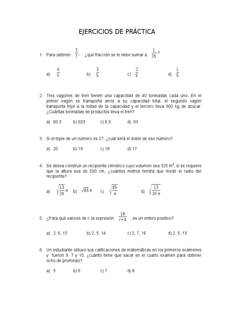 Ejercicios de Práctica Álgebra Pi Matemáticas