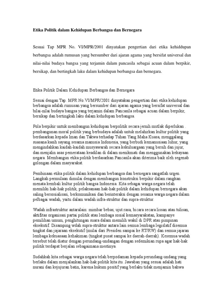 Etika Politik Dalam Kehidupan Berbangsa Dan Bernegara | PDF