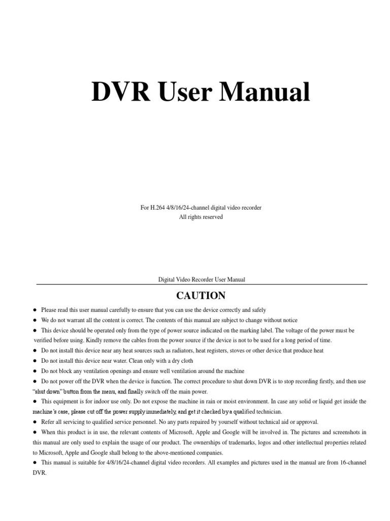 DVR User Manual Digital Video Recorder Usb