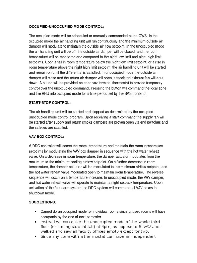 OccupiedUnoccupied Mode Control PDF Thermostat Electromechanical